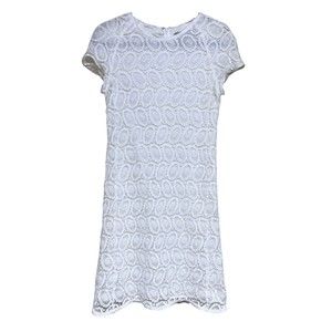 •BURBERRY LONDON•‎ White Crochet Lace Overlay Short Sleeve Shift Dress Size 10